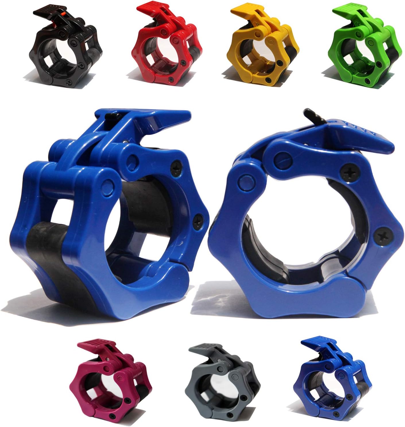 AbraFit 2” Olympic Barbell Clamps - Solid ABS Locking Barbell Collars with Quick Release - for Professional Training Strong Lifts and Olympic Training- Set of 2