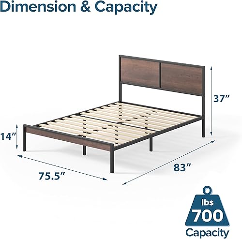 Miniatura 5 de ZINUS Mory - Marco de cama de metal y madera soporte de listones de madera no necesita somier fácil de montar tamaño king