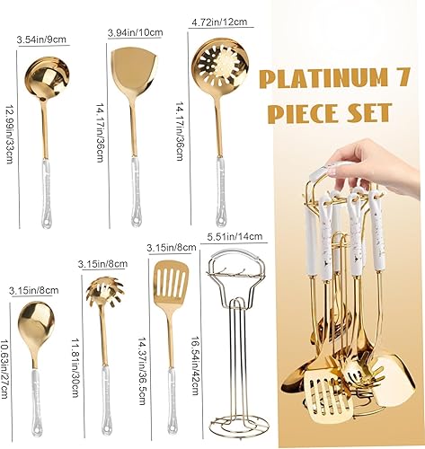Miniatura 7 de 7PcsSet Kitchen Utensils Set Stainless Steel Gold Utensils with Holder Dishwasher Safe Hanging Metal Kitchenware Kit Include Spatula, Ladle, Pasta
