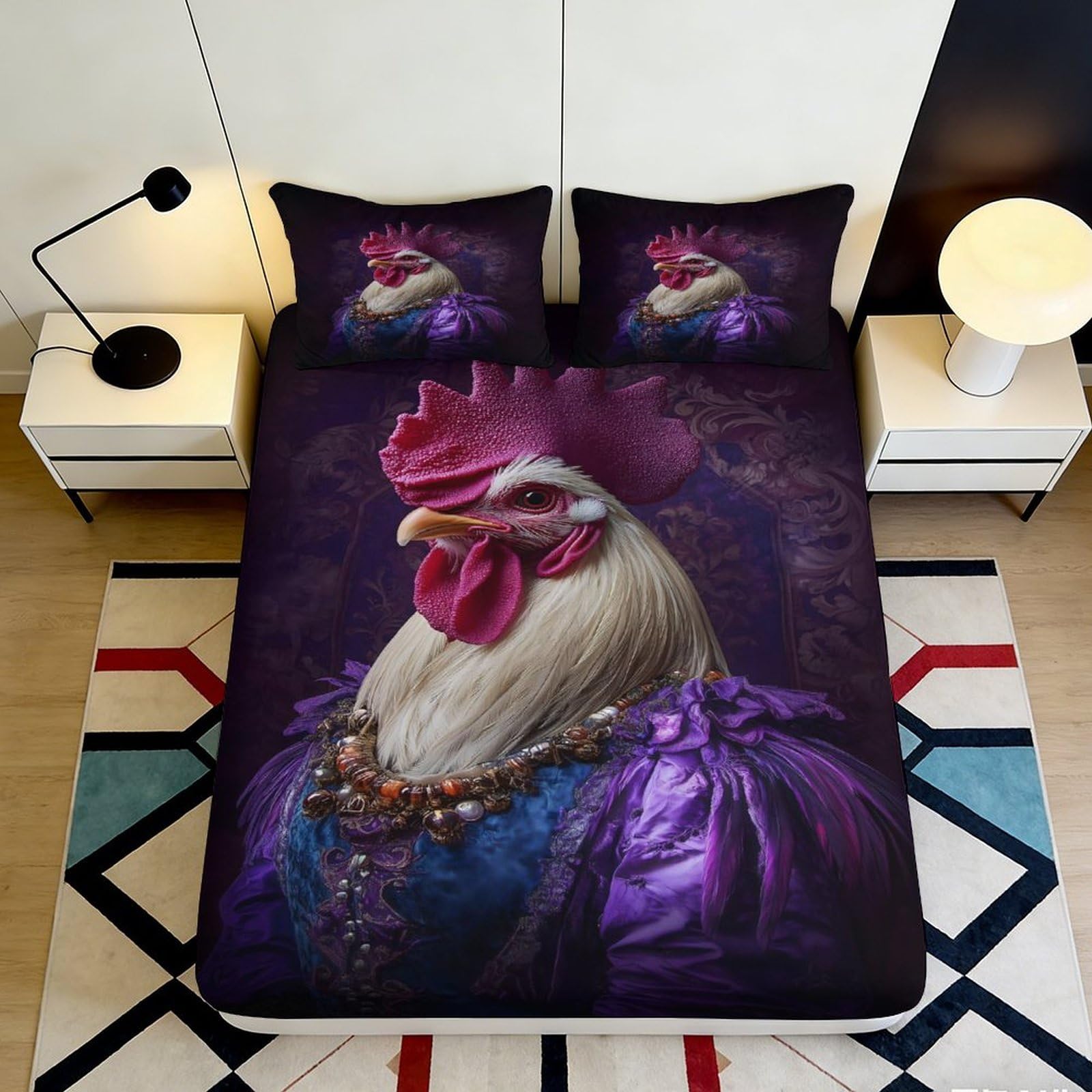 3D Printed Retro Chicken Fitted Sheet Microfiber Deep Pocket Non-Slip Bedroom Retro Rooster Mattress Fitted Cover Washable 90x200x25cm 90x200x25cm