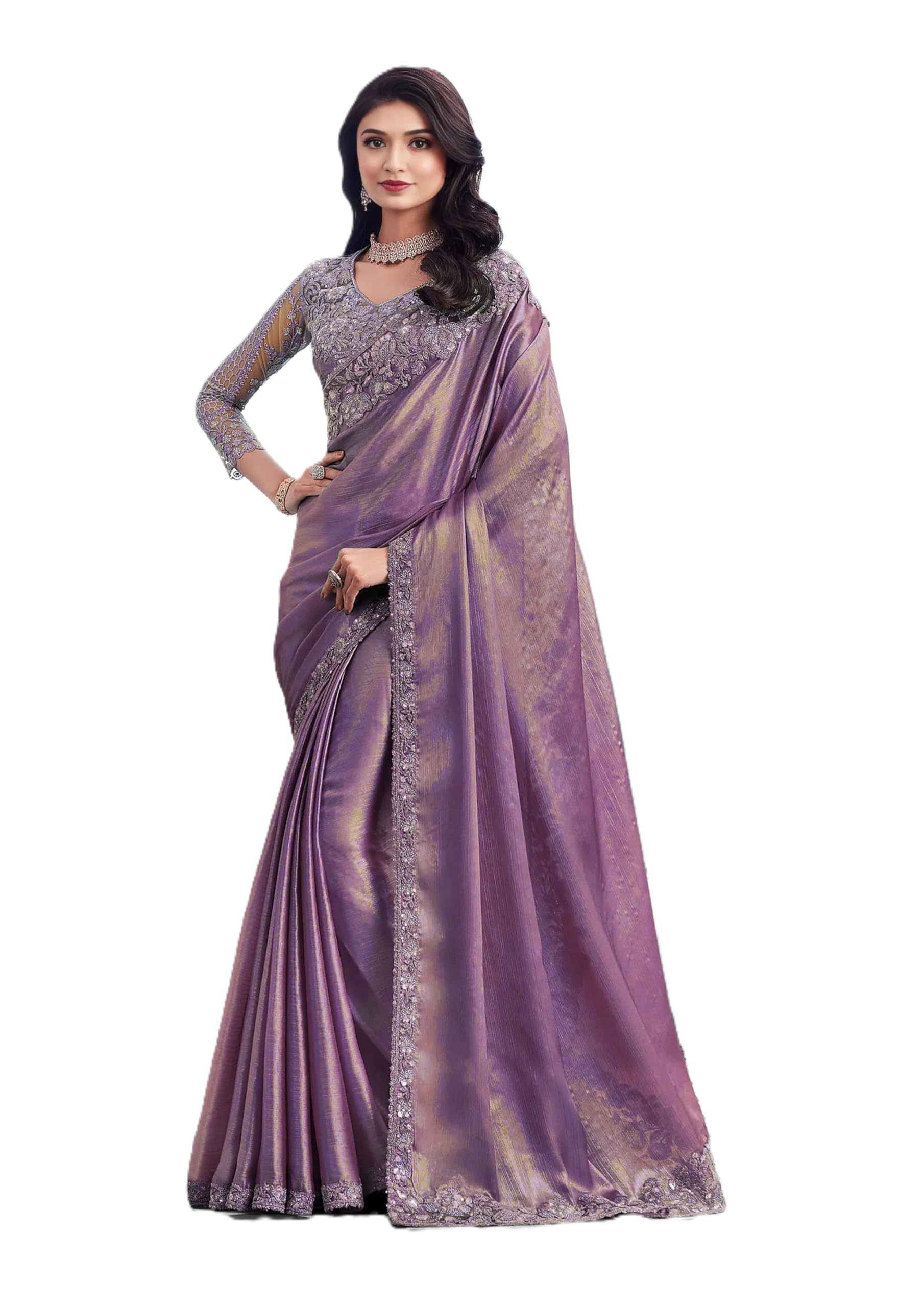 Women's crunchy Silk Embroidered Saree With Unstitched Blouse-picture-51