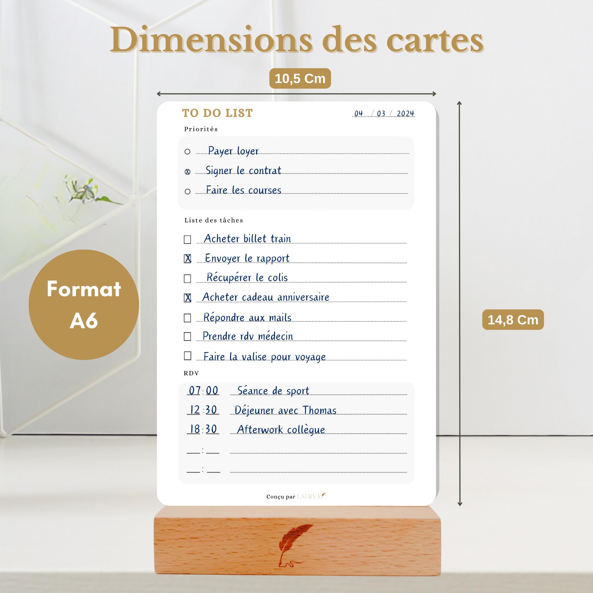 Bloc Notes A6 50 Cartes To-Do List Avec Support Bois - Planner Journalier Non Daté En Français - A6 Productivité Bureau Bloc Notes A6 50 Cartes To-Do List Avec Support Bois - Planner Journalier Non Daté En Français - A6 Productivité Bureau
