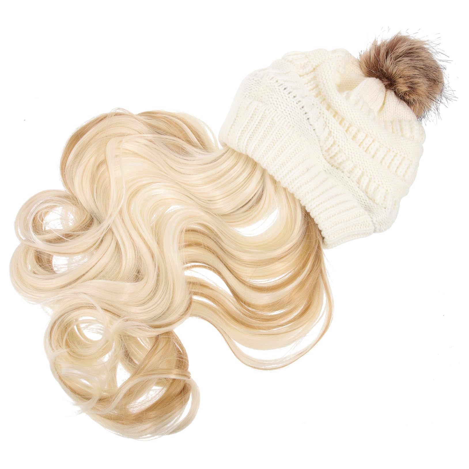 FRCOLOR Gorro con Pelo para Mujer de Seda de Alta Temperatura y Lana, Peluca Larga Ondulada con Ajuste Elástico Adecuado para Uso Diario y Dormir