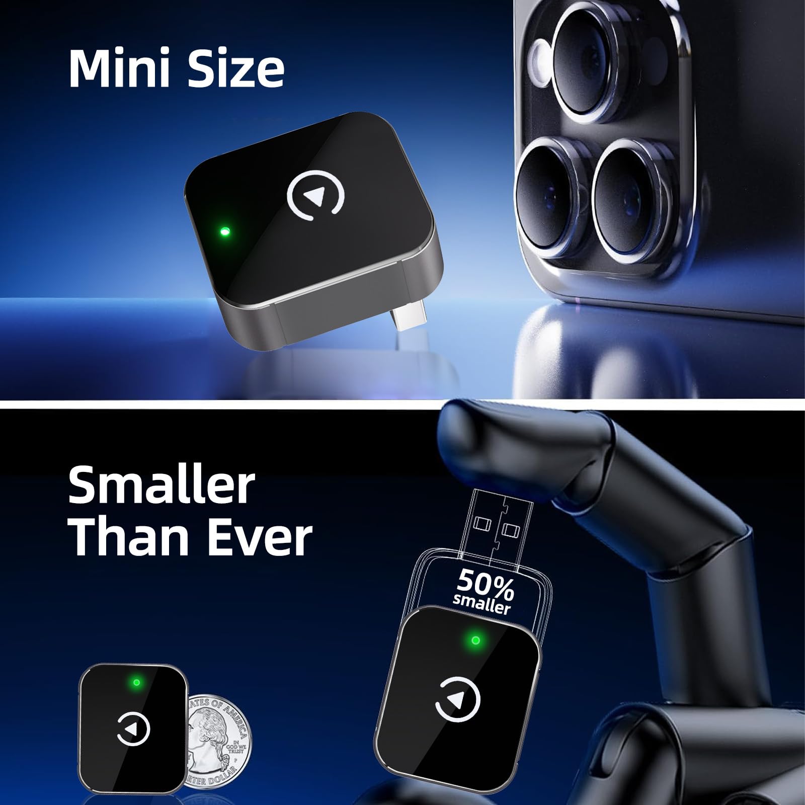 OVVOFPP Adaptateur CarPlay sans Fil Nouvelle édition 2026,2-in-1 Interface Type-C/USB,Connexion Rapide Stable,Compatible avec iOS 12+/Android 11+ et Les Véhicules Fabriqués Après 2016