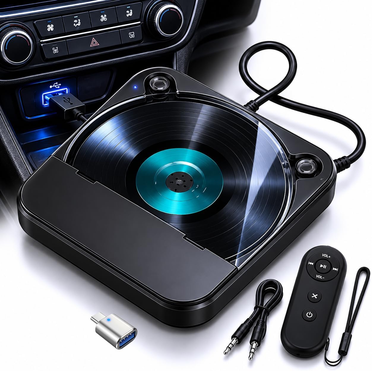 Portable Car CD Player with USB/AUX Port for Car, Truck, Computer