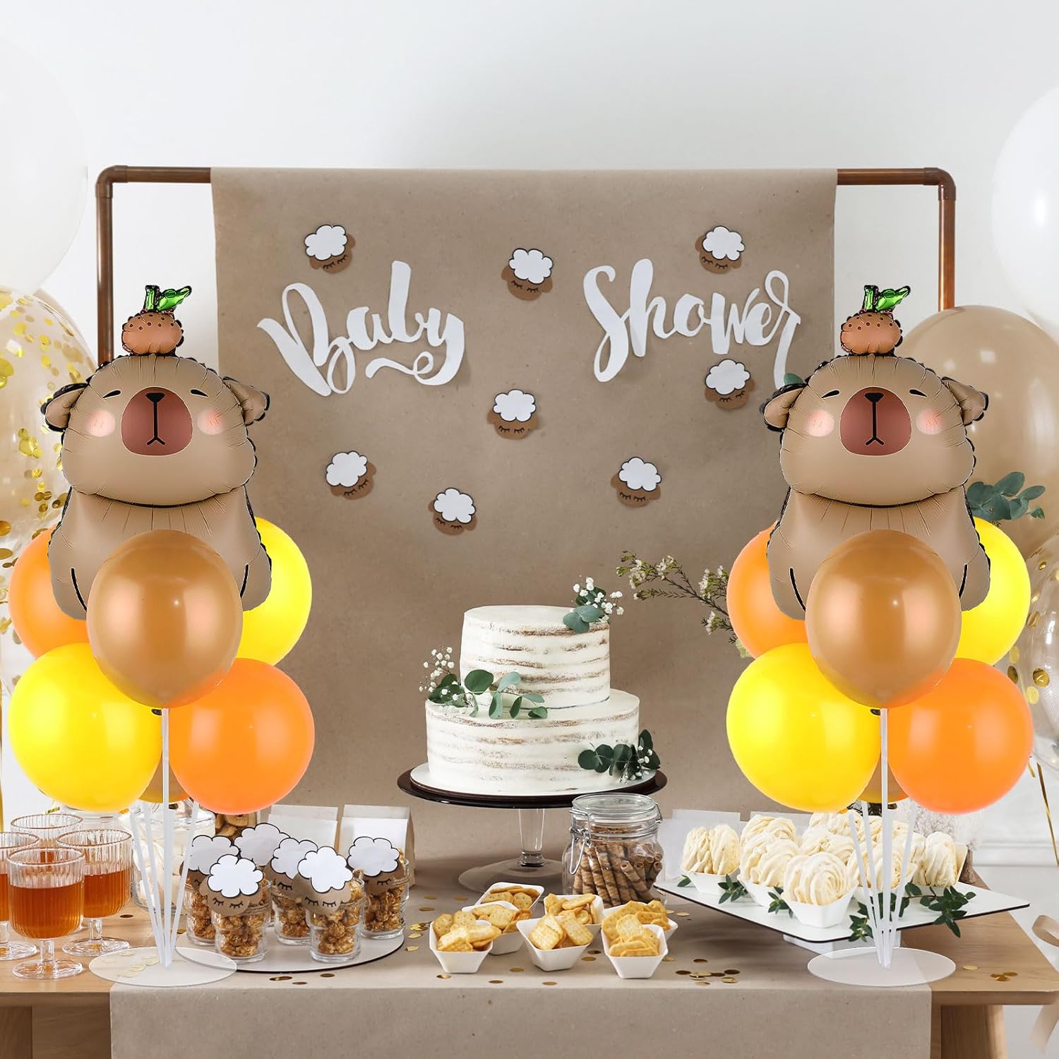 Capybara Party Balloons Stand Kit 2 Sets with 2 Cute Brown Capybara Foil Balloons Cute Animal 1st Party Balloon Centerpieces for Tables for Gender Reveal Animal Capybaras Birthday Themed Decorations