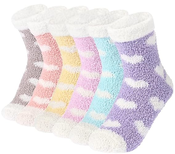 Plush Slipper Socks Women - Colorful Warm Fuzzy - One Size - Multicolored