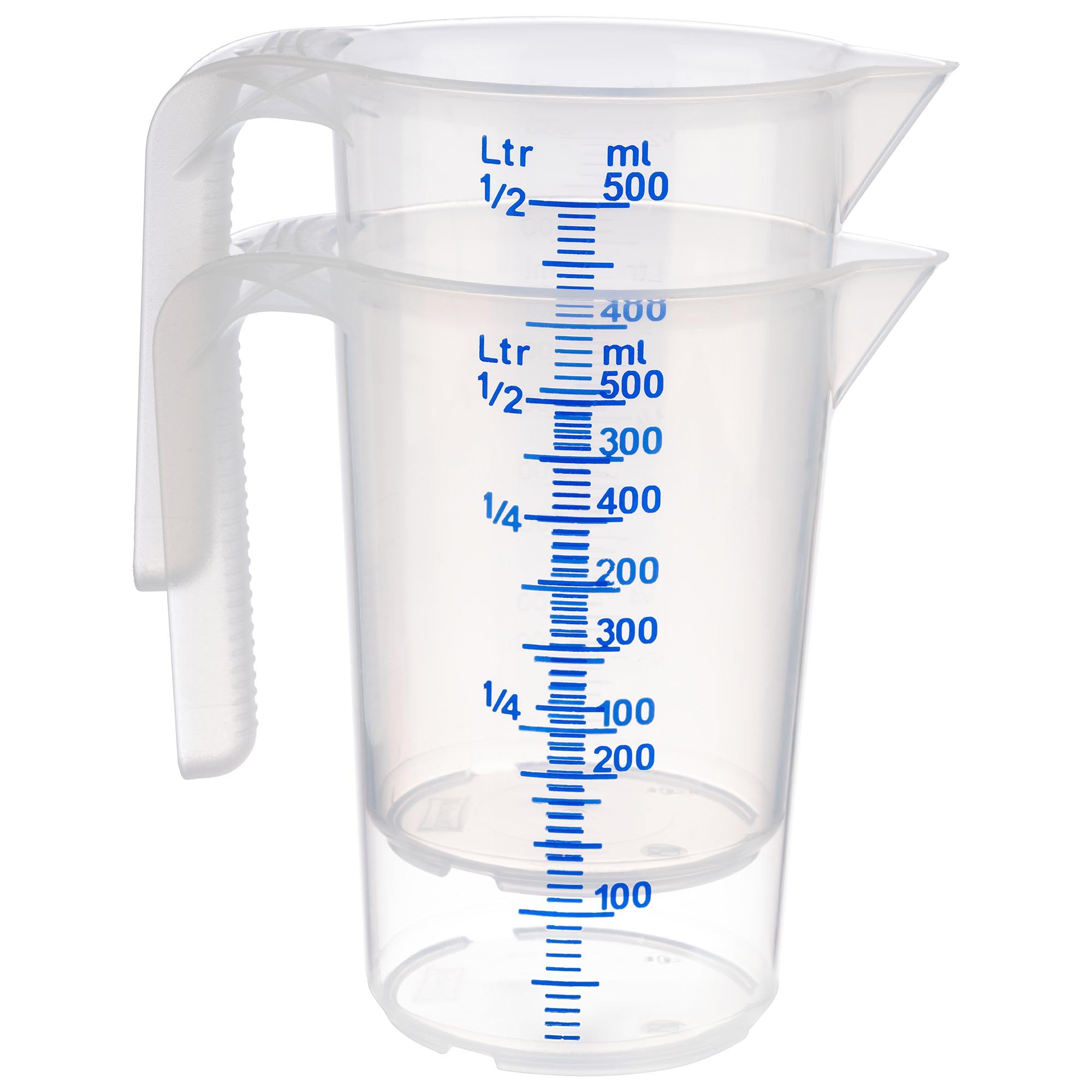 APS Vaso medidor de 0,5 litros, diámetro de 9 x altura: 14 cm, vaso de plástico con escala exterior en relieve, mango abierto, división L/ml, apto para lavavajillas