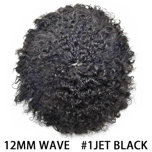 Miniatura 10 de LYRICAL HAIR Afro Curly Mens Toupee Afro American Hair System Replacement 10X8 All Injected Poly Skin PU Afro ondulado 10MM Curl Hairpiece #1B