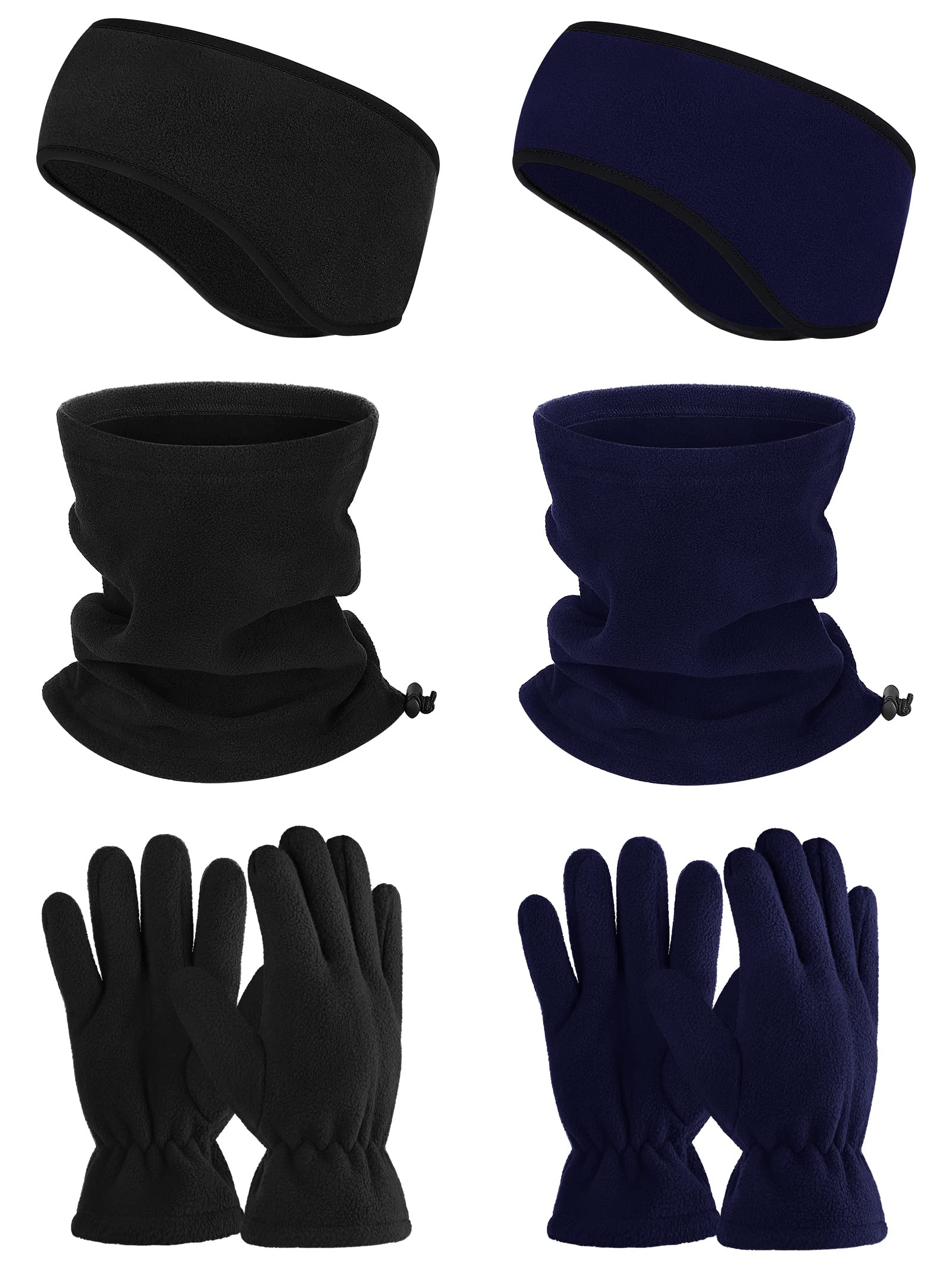 6 Pieces Ear Warmer Headband Winter Fleece Warmer Neck Gaiter Gloves and Winter Running Ear Cover Set for Men Women, Black, Navy Blue, Medium-image-48