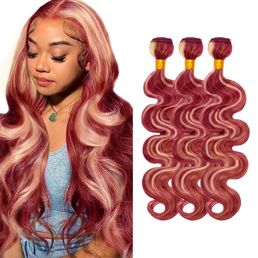 30 30 30 Inch Blonde Human Hair Bundles Highlight Body Wave Bundles Same Length Peruvian Virgin 2 Tone 613 Mixed With 99J Bundle Red Hair Extensions