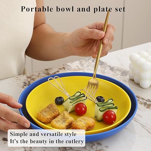 Miniatura 4 de Berglander UKR - Juego de vajilla de plástico de 24 piezas para 6, platos y cuencos reutilizables de color UKR, incluye platos llanos, platos de