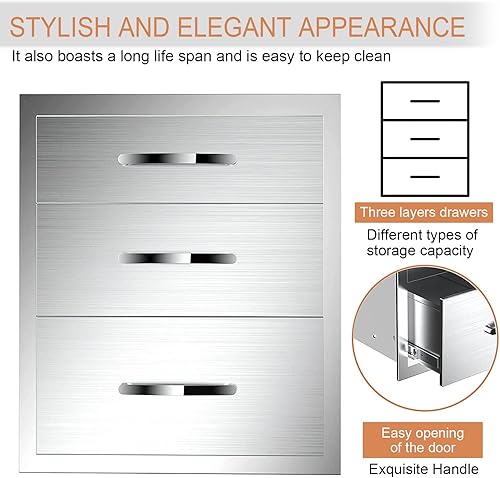 Miniatura 24 de Cajones de cocina para exteriores, cajones de acceso dobles para barbacoa de acero inoxidable con mango empotrado, cajones de isla para cocinas al