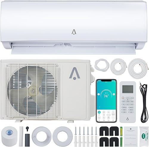 ACONEE 9000 BTU Smart Mini Split ACSistema de calefacción 19 SEER Split Inverter Aire acondicionado con bomba de calor precargada y kit de