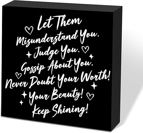 Miniatura 27 de Letrero de caja de madera Let Them de 5 x 5 pulgadas, letrero de escritorio estilo granja Boss Lady decoración de cubículo de oficina, accesorios