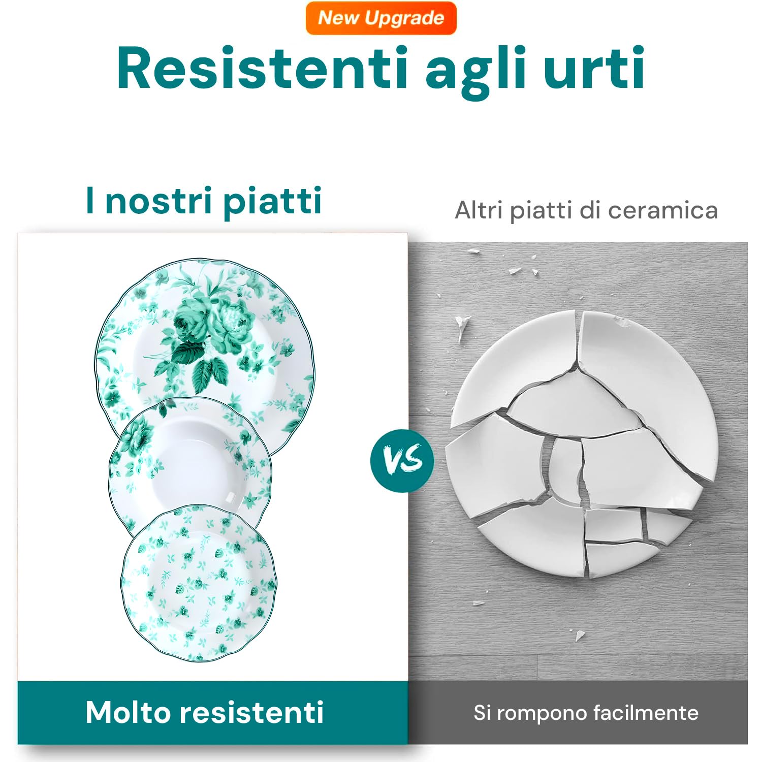 Wintem Porcelanowy serwis obiadowy z talerzami obiadowymi, talerzami obiadowymi i deserowymi - idealny na specjalne okazje lub do codziennego użytku - zestaw talerzy dla 6 osób - biały z zielonymi