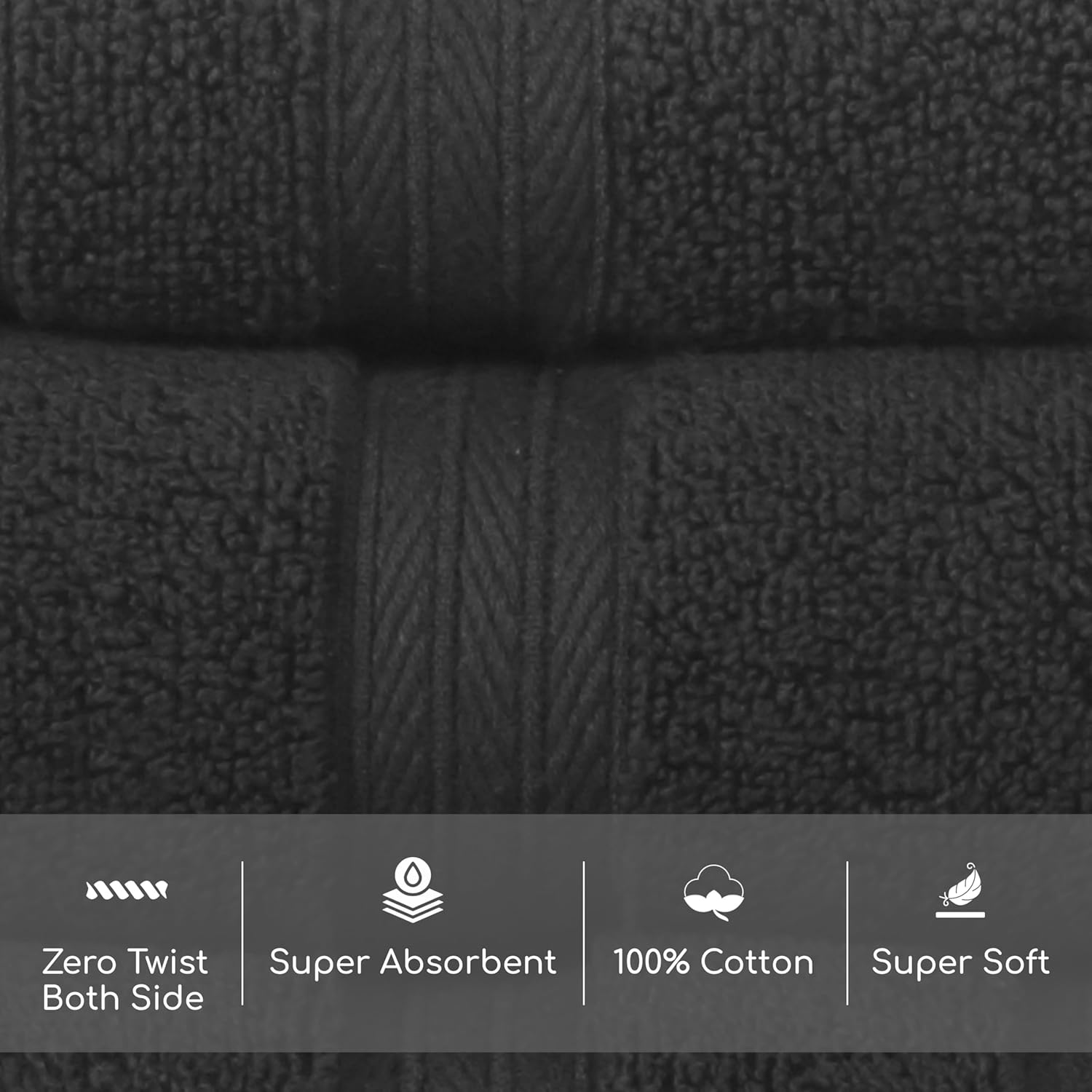 Home Weavers Elegance Essentials 550GSM 100% Cotton Zero Twist Super Absorbent Bath Towel Set (2 Bath Towel, 2 Hand Towel & 4 Washcloth) - (Set of 8), Black