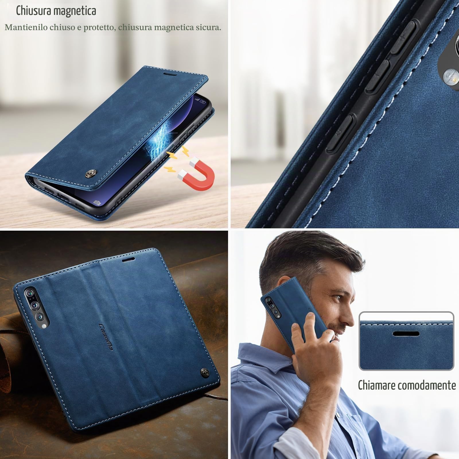 Custodia Huawei P20 Pro Verde in Pelle - Cover Portafoglio con Stand