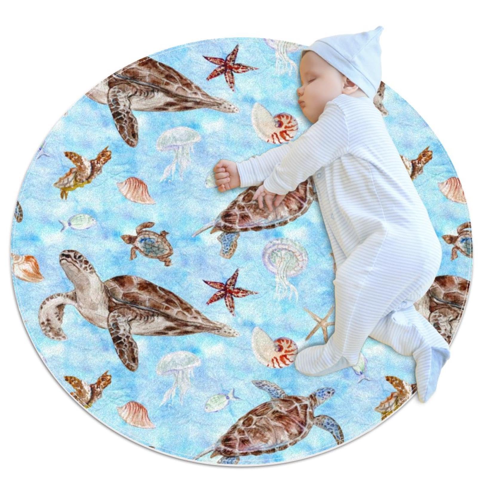 Tapis de salle de bain tortue de mer étoile de mer méduse rond 1 m
