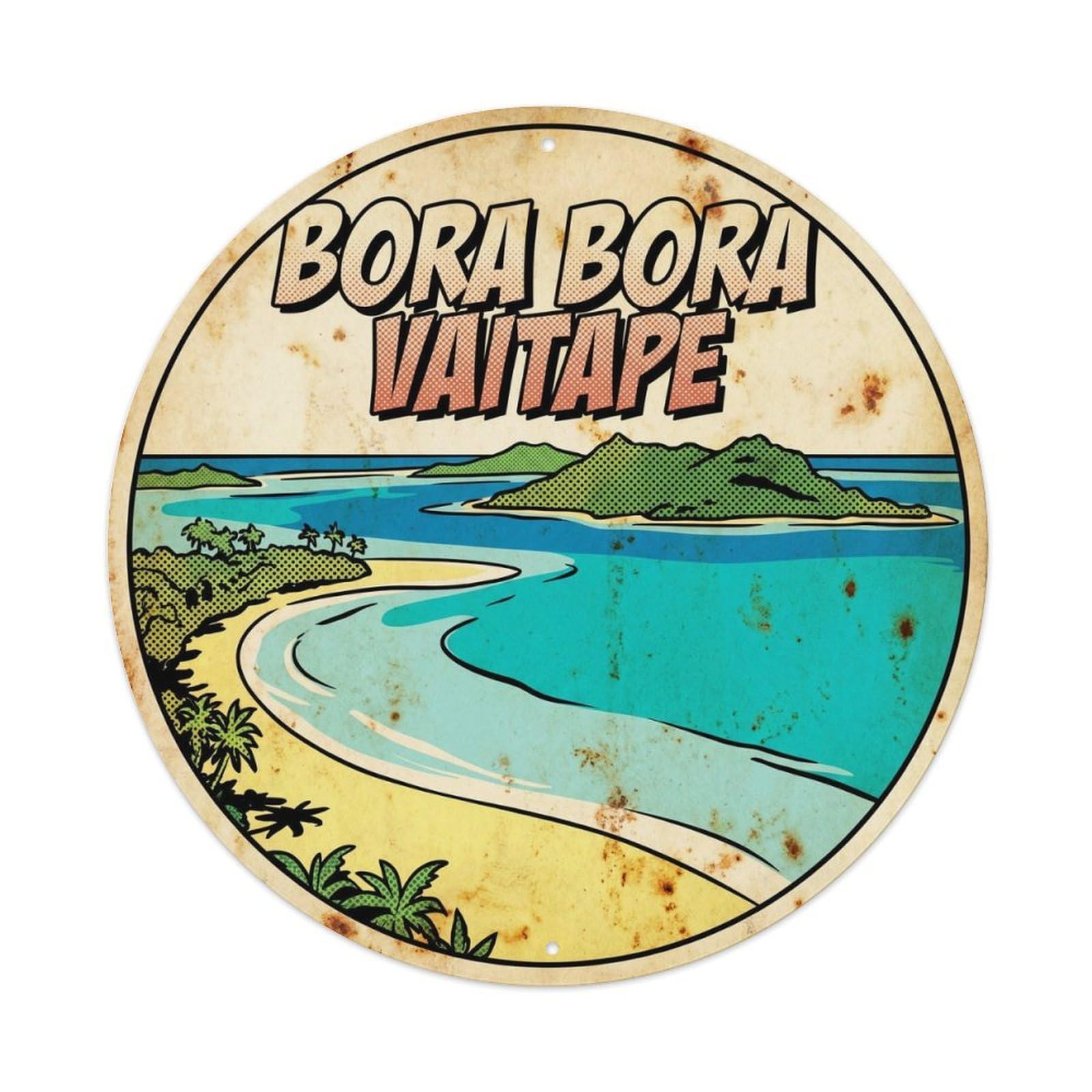 Bora Waitape Seaside Scenery Bold Color Travel Metal Tin Sign