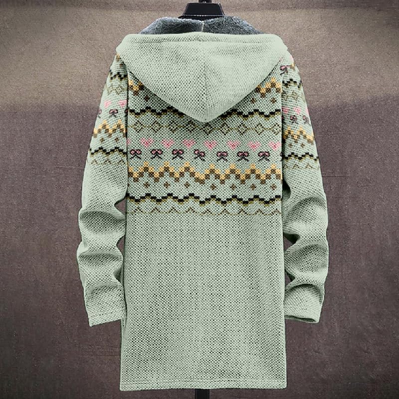 Mens Hooded Cardigans Warm Sherpa Fleece Fair Isle Pattern Sweatshirts Loose Casual Fall Winter Jacket Coat - Image 2