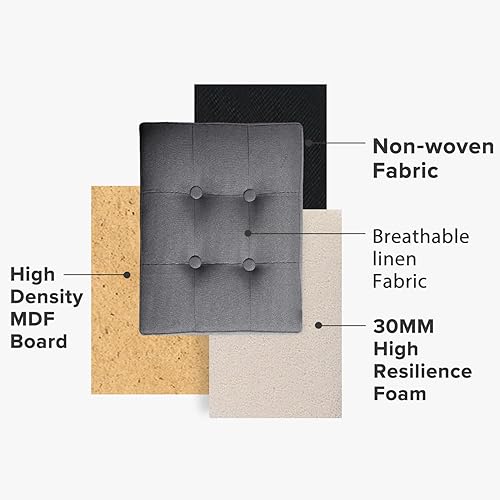 Miniatura 59 de LINMAGCO Taburete otomano plegable con bolsillo lateral, moderno, corto, sofá, tela de lino, 17 x 13 x 13 x 13 (color azul niebla) azul (Fog