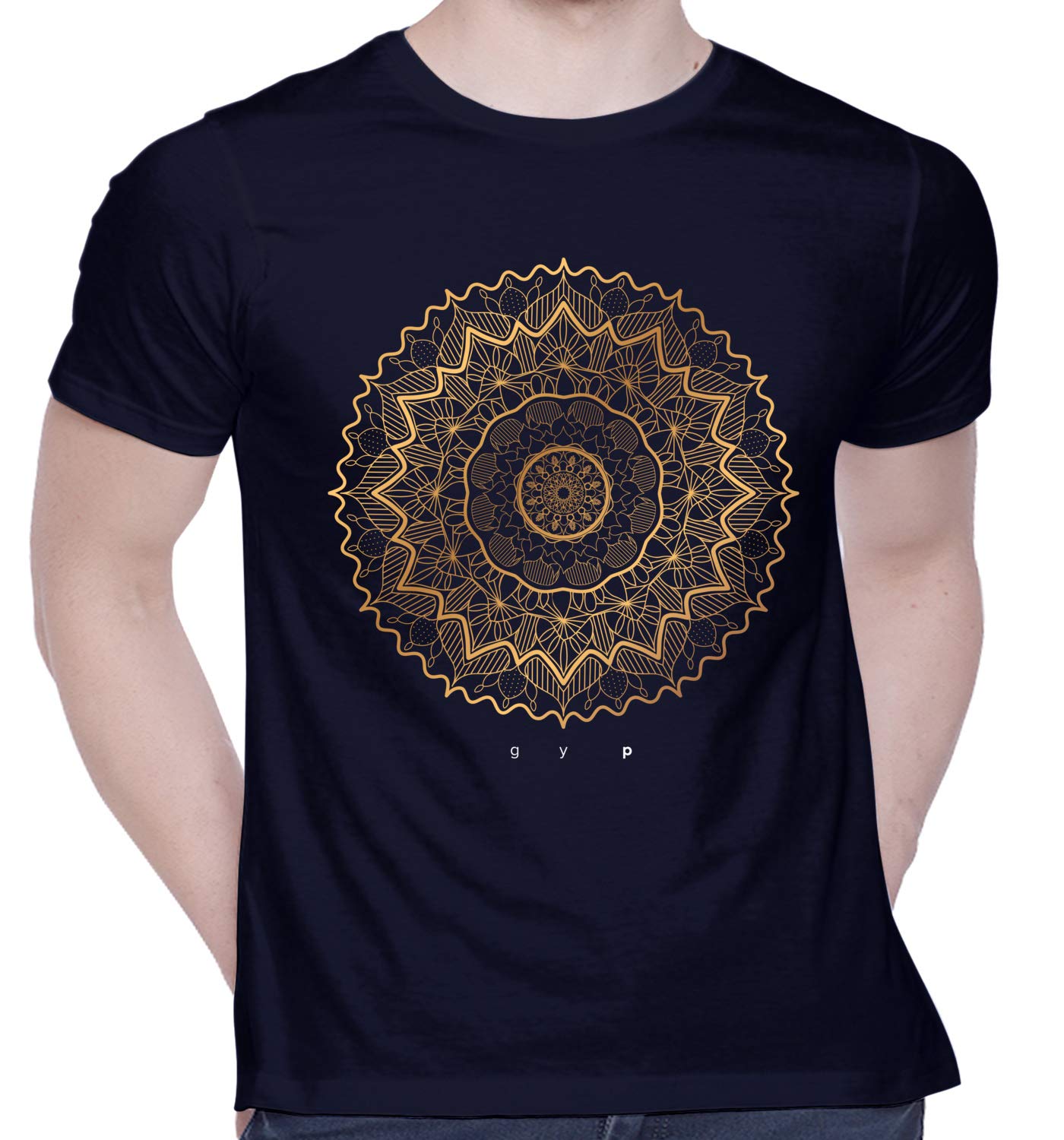 CreativiTGraphic Printed T-Shirt | Unisex Mandala Design | Golden Half Sleeve Round Neck T-Shirt | 100% Cotton | D00594-124