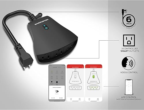 Miniatura 4 de Monster Enchufe inteligente para exteriores, 3 salidas, control de voz compatible con Alexa y Google Assistant, programación, control de