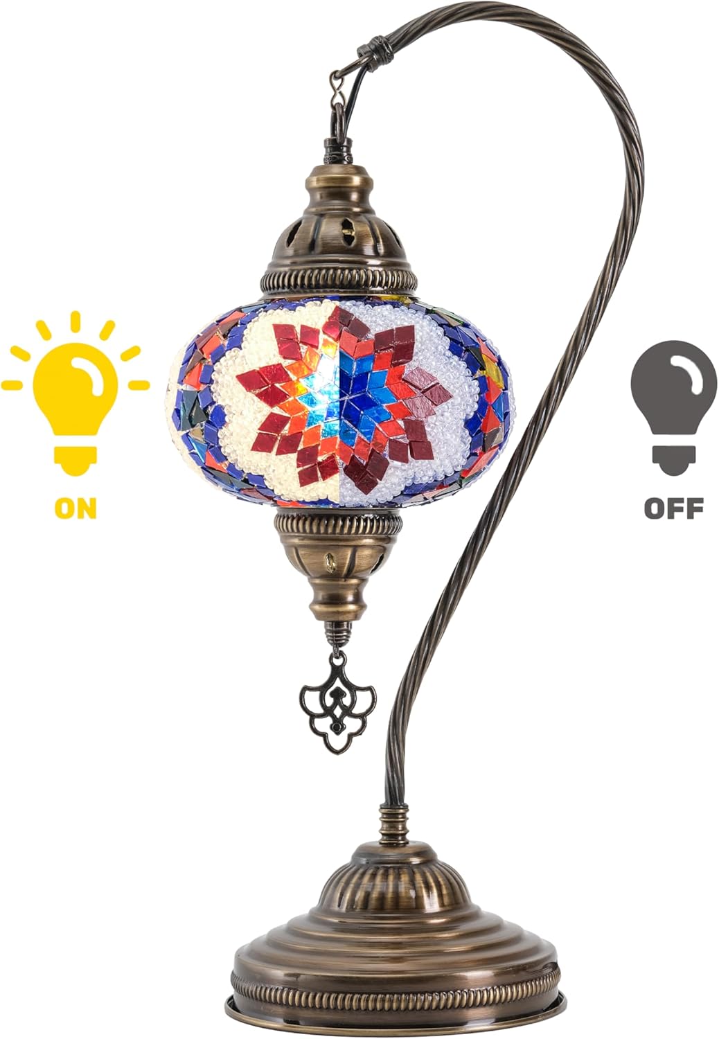 Mozaist Turkish Lamp, Swan Neck Mosaic Table Lamp, Moroccan Decorative Glass Antique Bohemian Vintage Lamp Shade, Tiffany Desk Bedside Stained Glass Lamp with US Plug and E12 Socket