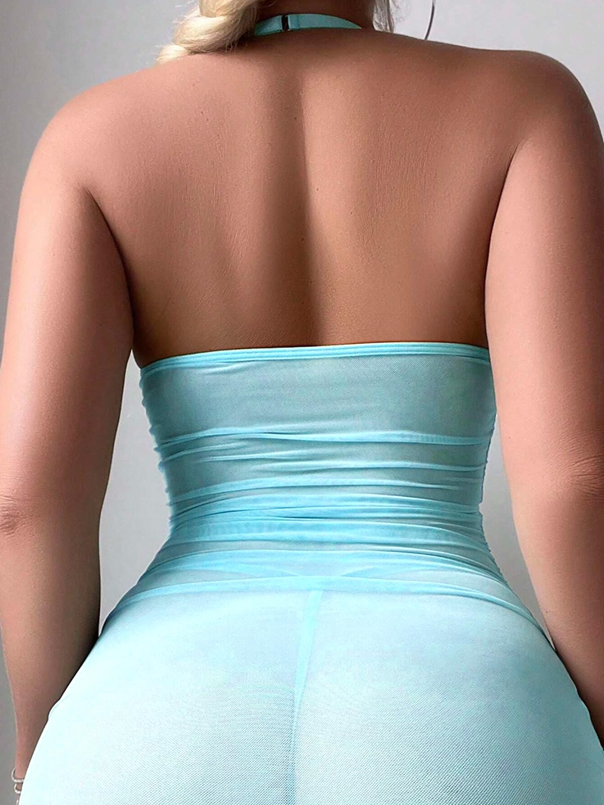 CRIPOM Sexy Lingerie for Women Sheer Lingerie Set Bodycon Mini Lingerie Dress Ruched Party Clubwear Outfits: Light Blue Small