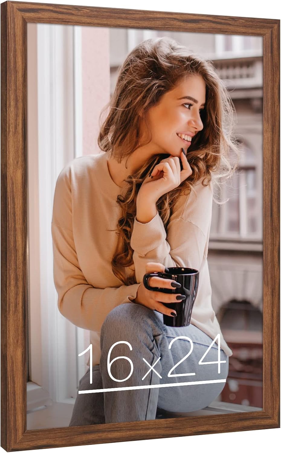 16x24 Wood Frame Brown, Rustic Natural 24x16in Woodgrain Picture Poster Frame, Modern Brown 16 x 24inch Gallery Wall Photo Frame with HD Plexiglass, Horizontal Vertical Wall Mounting Display 1pcs Brown 16x24