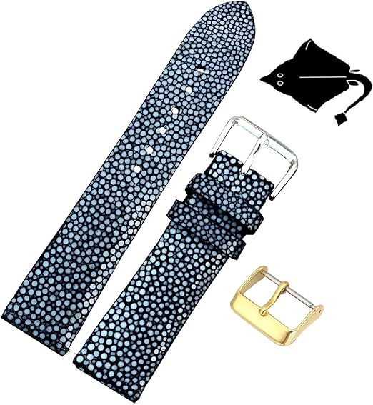 Amazon エイ時計ベルト本革スティングレイ 腕時計 バンド ベルト 交換用時計バンド 腕首バックル付き手作りメンズ mm Black Stingray 60 ジュエリー 通販
