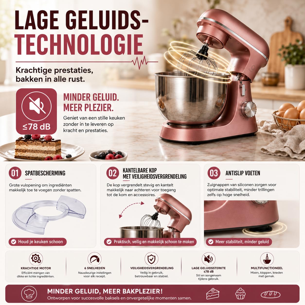 Robot pasticceria 5L 1500W 10 velocità + impulso, movimento planetario a 360°, ciotola in acciaio inox con coperchio antispruzzi, sbattitore elettrico cucina multifunzione per pane, pizza e
