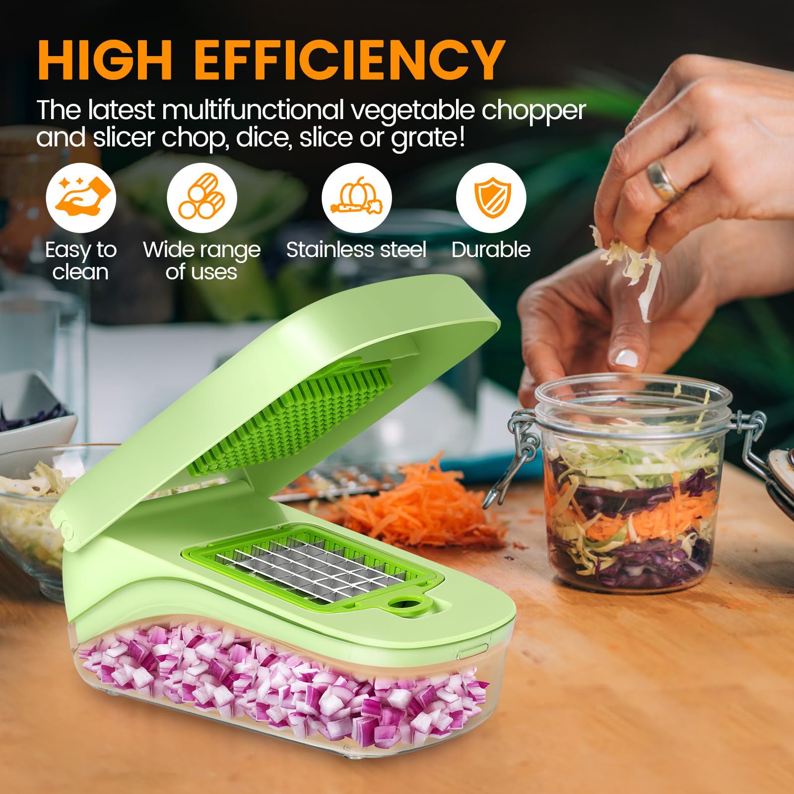 Hopper à légumes multifonctionnels, 17 dans 1, hachoir de légumes de la nourriture Slicer de mandoline avec récipient, pour l'oignon, l'ail, la carotte, la pomme de terre, les fruits
