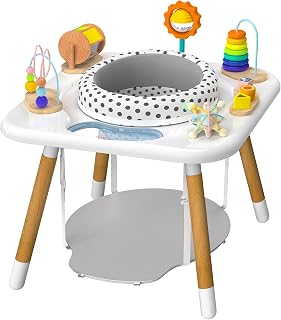 Kizfarm 3-Stage Baby Activity Center: Montessori Toys, 360° Seat, Bouncer to Toddler Table for 6-36 Months