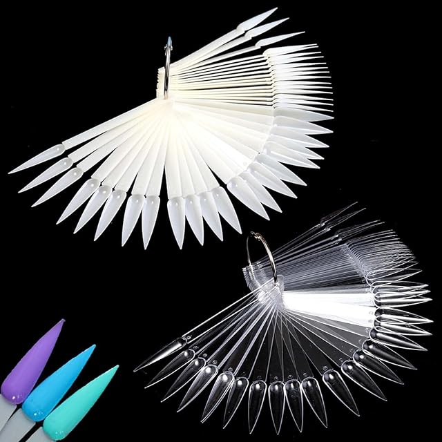 Nail Swatches 100Pcs Nail Swatch Sticks Nail Colour Display Nail Display Tips Nail Art Tips Sticks with Metal Ring for Nail Salon and Beginners (Clear & Natural)