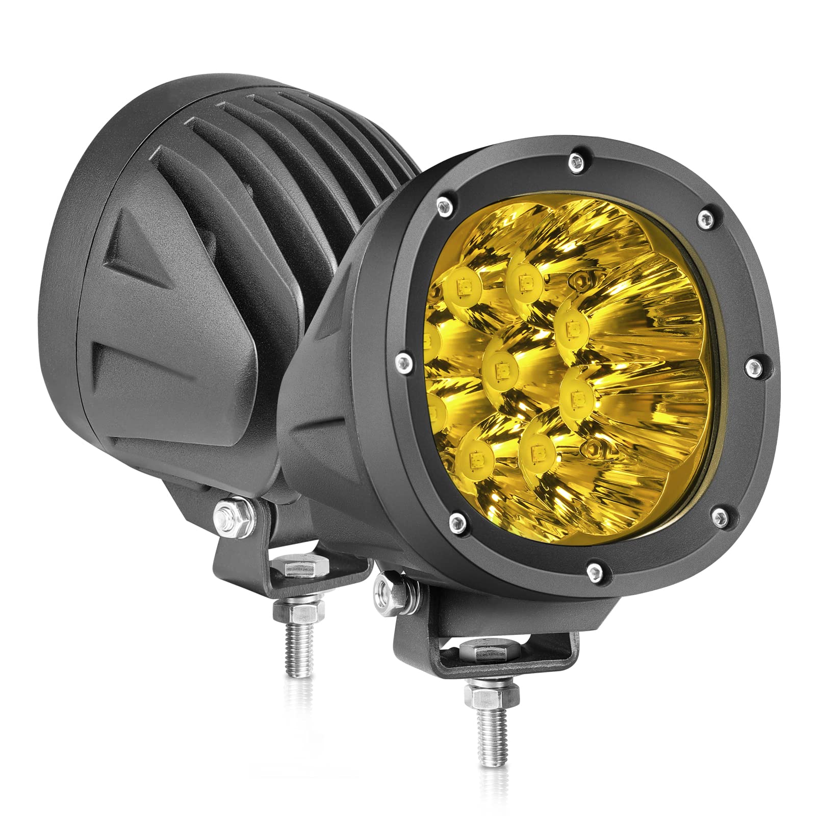 Round Offroad Lights, SWATOW INDUSTRIES 2PCS 90W Round Pod Lights 4" Yellow LED Fog Lights Ditch Pods Bumper Mounts for Wrangler Truck Pickup SUV ATV UTV