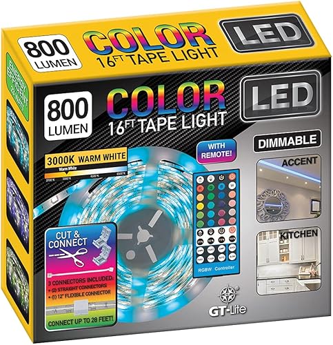 Miniatura 10 de GT-Lite Cinta de luz blanca y de color de 800 lúmenes LED de 16 pies para cortar y conectar