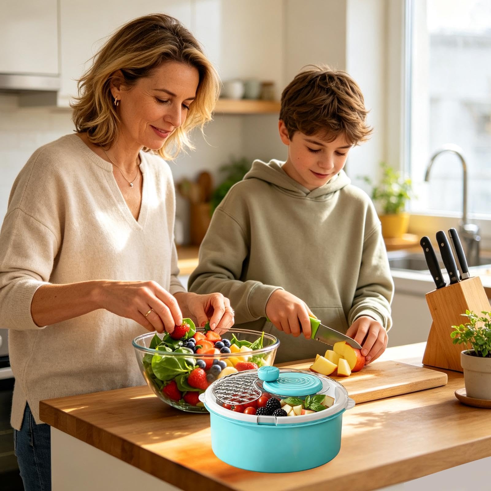 Gran centrifugadora de ensaladas Purificador multiusos, limpieza manual y | Escurridor De Frutas, Verduras Y De Ensaladas Para Productos Bayas Uvas Alimentos Granos Hogar Cocina Camp