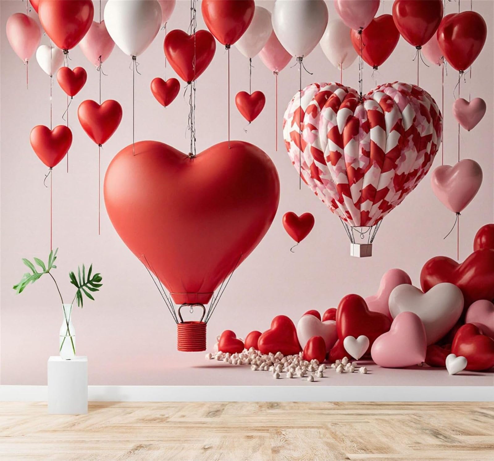 Papier peint 3D montgolfière intissé pour masquer un mur abîmé et illuminer le salon