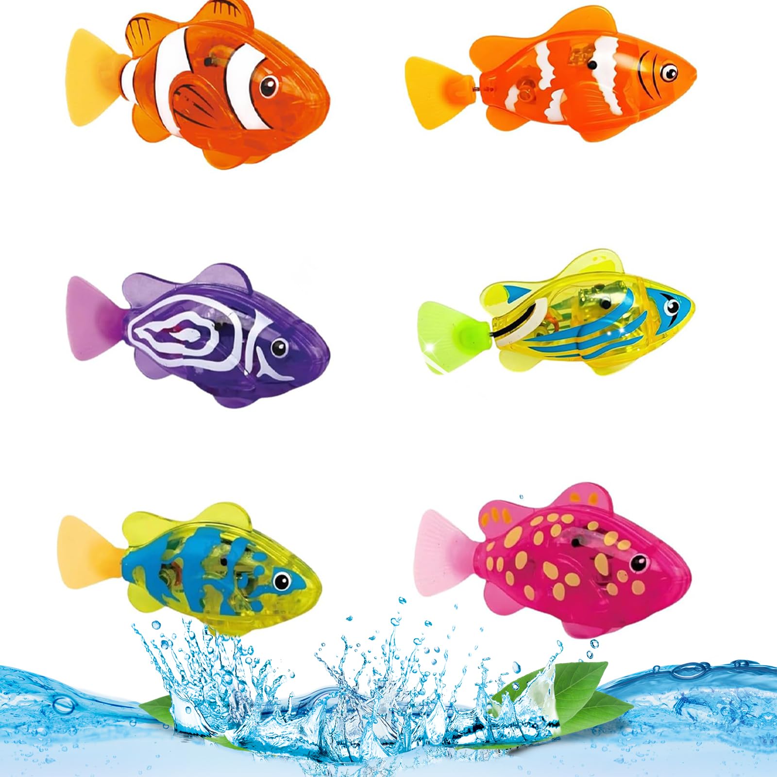 6 PCS Sensors Activated Swimming Fish Bath Toy with Light Up Function,led Swimming Fish Pool Toy Set,Interactive Electric Bath Toy for Bathtub (6PCS)