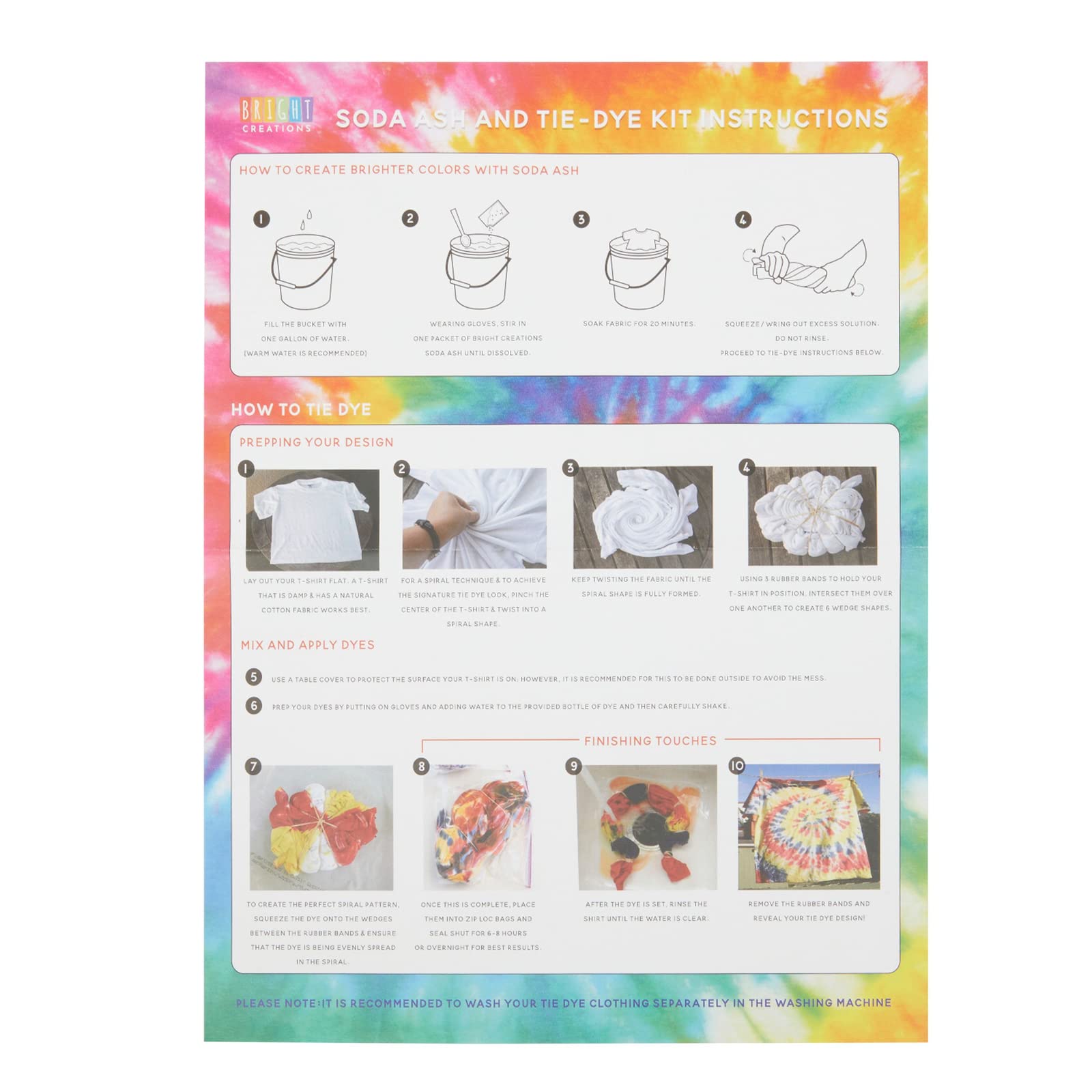 Bright Creations Soda Ash Tie Dye Kit with 6 Tie Dye Colors, Rubber Bands, Gloves, Mixing Bottles (53 Piece Set) - Image 5