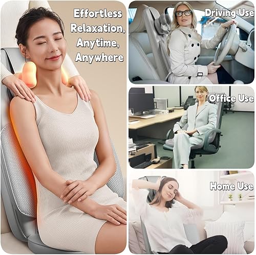 Vista 4 de Shiatsu Masajeador de espalda y cuello con calor – Masajeador eléctrico de espalda rodante, almohadilla para silla para oficina, coche, uso