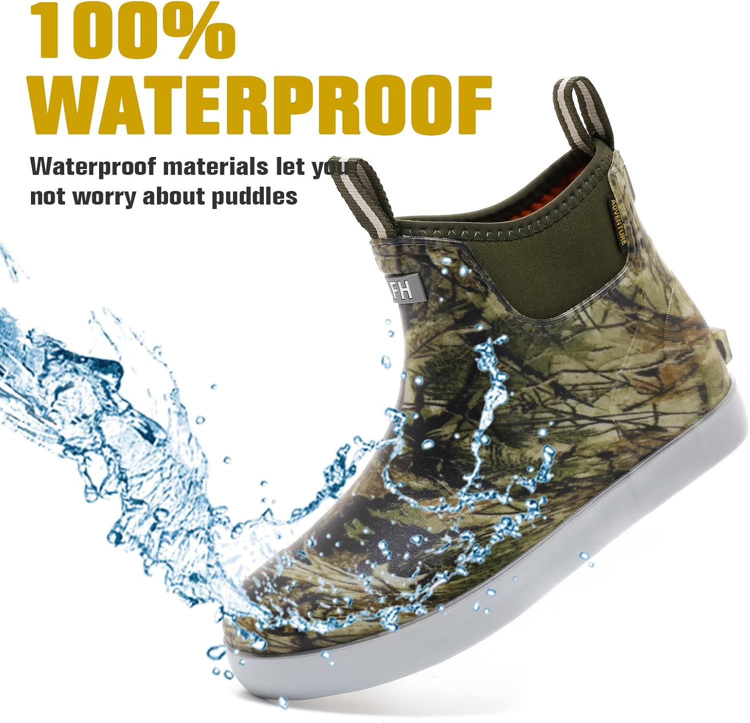 Men's Deck Boots, Waterproof Ankle Rain Boots Men Anti-Slip Traction, Outdoor Rubber Fishing Garden Boots High-Performance Shoes for Farming