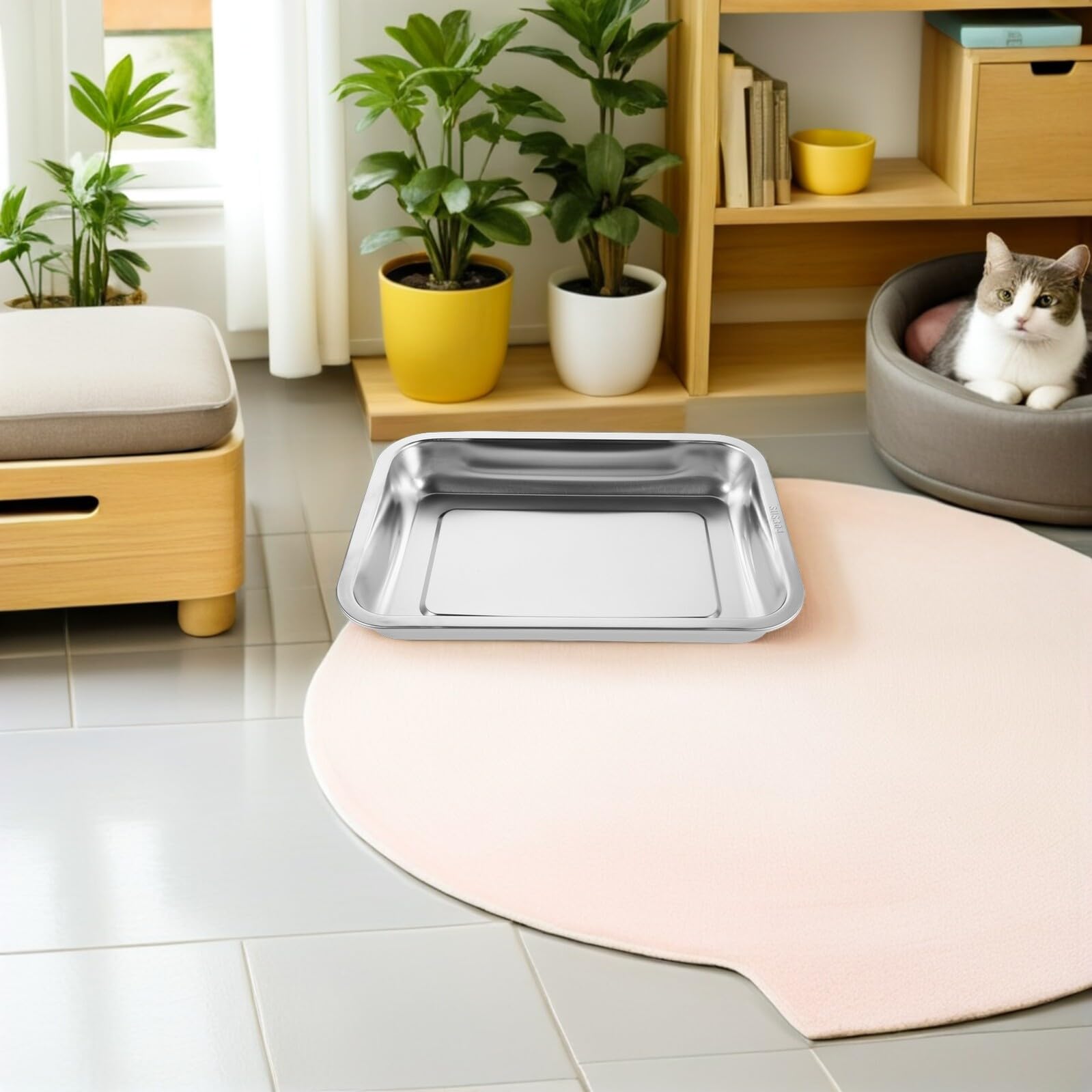HEMOTON Lettiera per Gatti in Acciaio Inossidabile 304 Profonda 32X22X48 CM Set 2 Pezzi Bordi Alti Design Antiodore e Antiaderente Adatta per Gattini Piccoli Spazi e Viaggi
