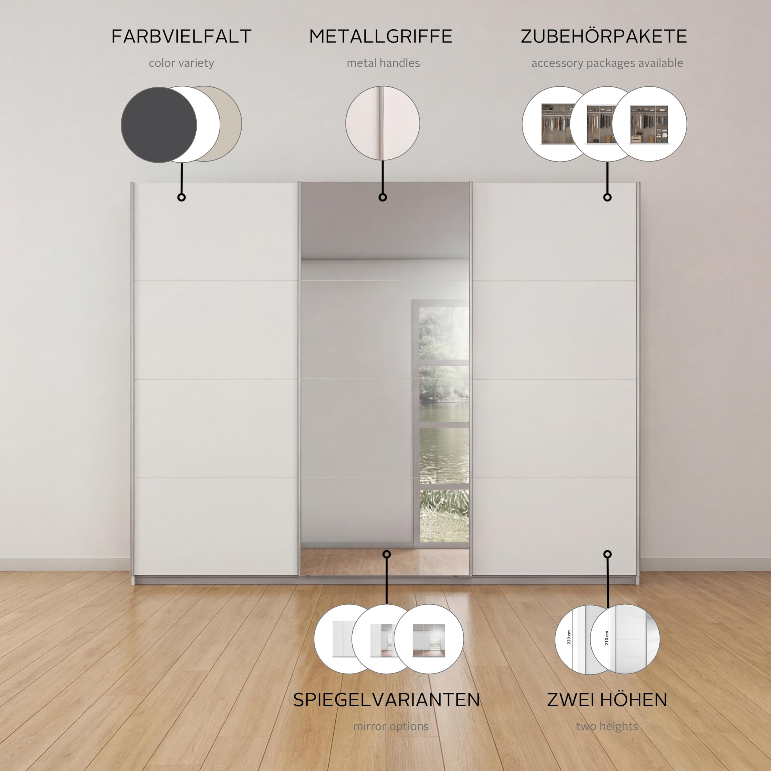 Rauch Möbel KULMBACH, Schwebetürenschrank, Farbe Weiß, Breite 360 cm | Kleiderschrank mit Schwebetüren, Schiebetüren, 3-türig, Zubehör Basic, für Schlafzimmer, Jugendzimmer, Garderobe, Flur