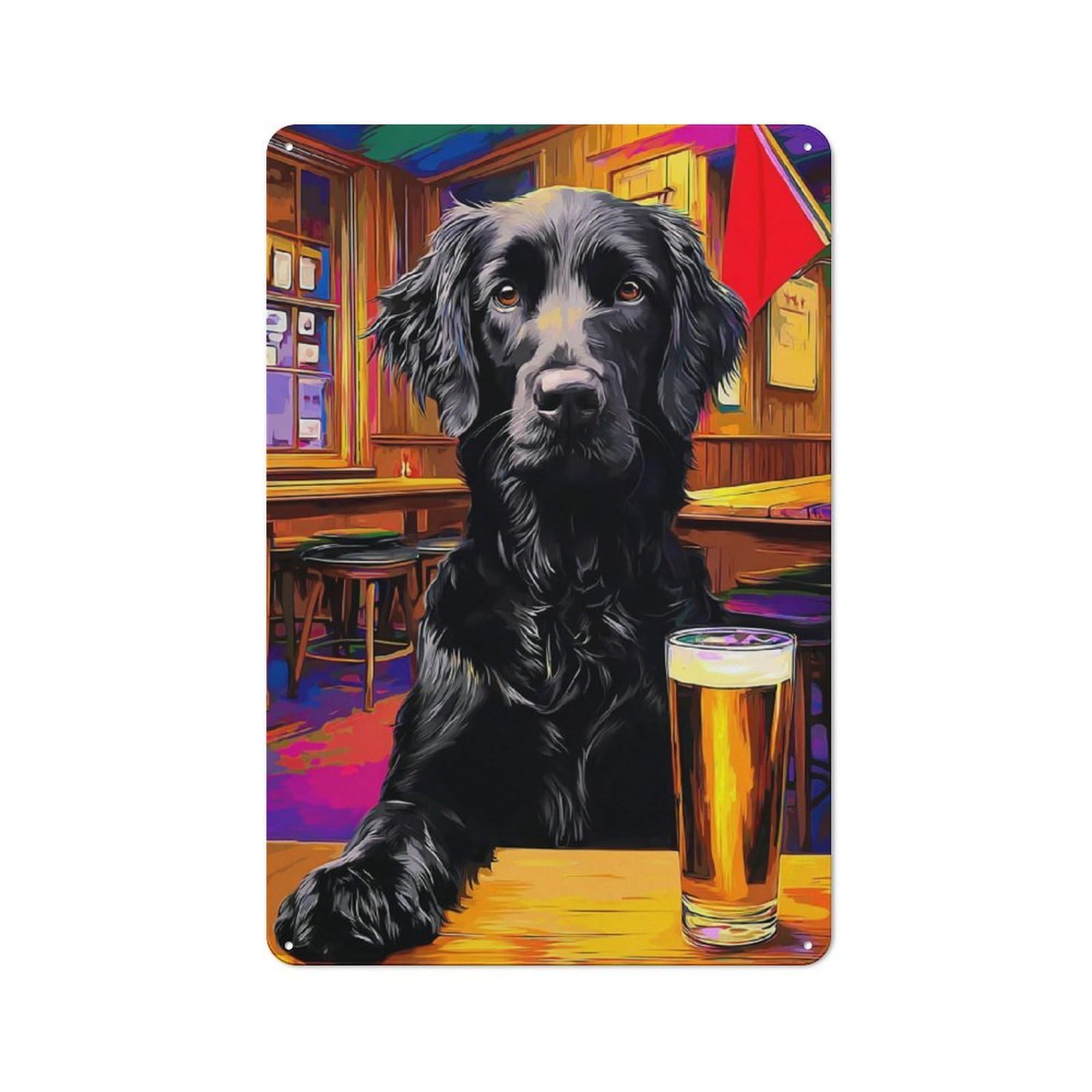 Junmoney Dog In Pub With Beer -6 Rustic Tin Sign 30X20cm, Vintage Porch Wall Decor For Conservatory, Home Bar Or Utility Room