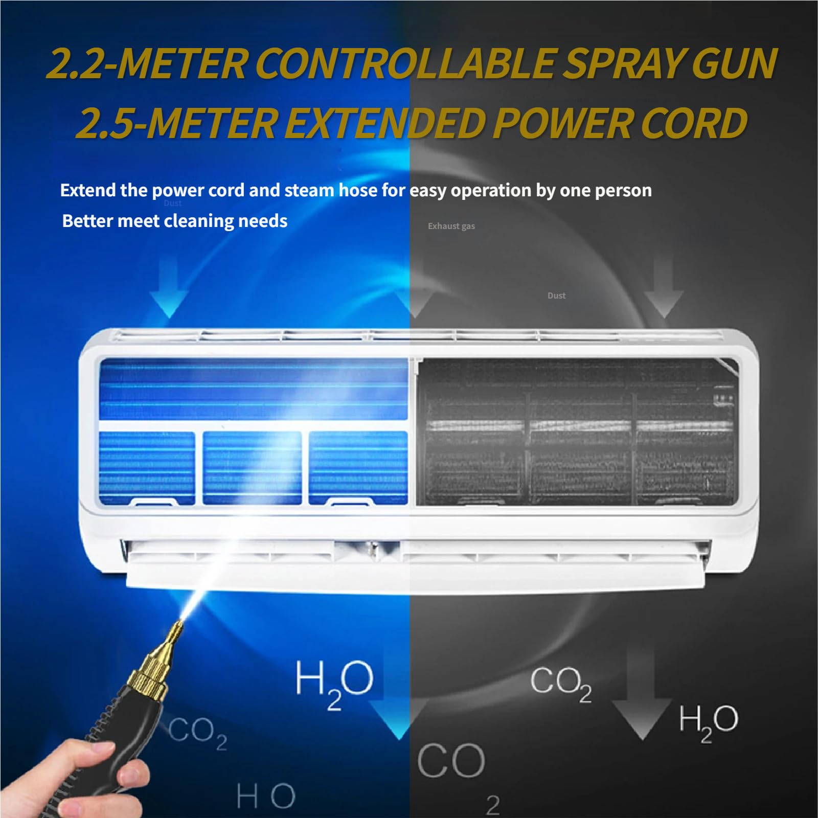 Vaporeta, Vaporeta Limpieza Hogar 2500W, Limpiador a Vapor Portátil, Máquina de Limpieza a Vapor con Tanque 1,2L para Hogar, Cocina, Baño, Coche Grey-SetB