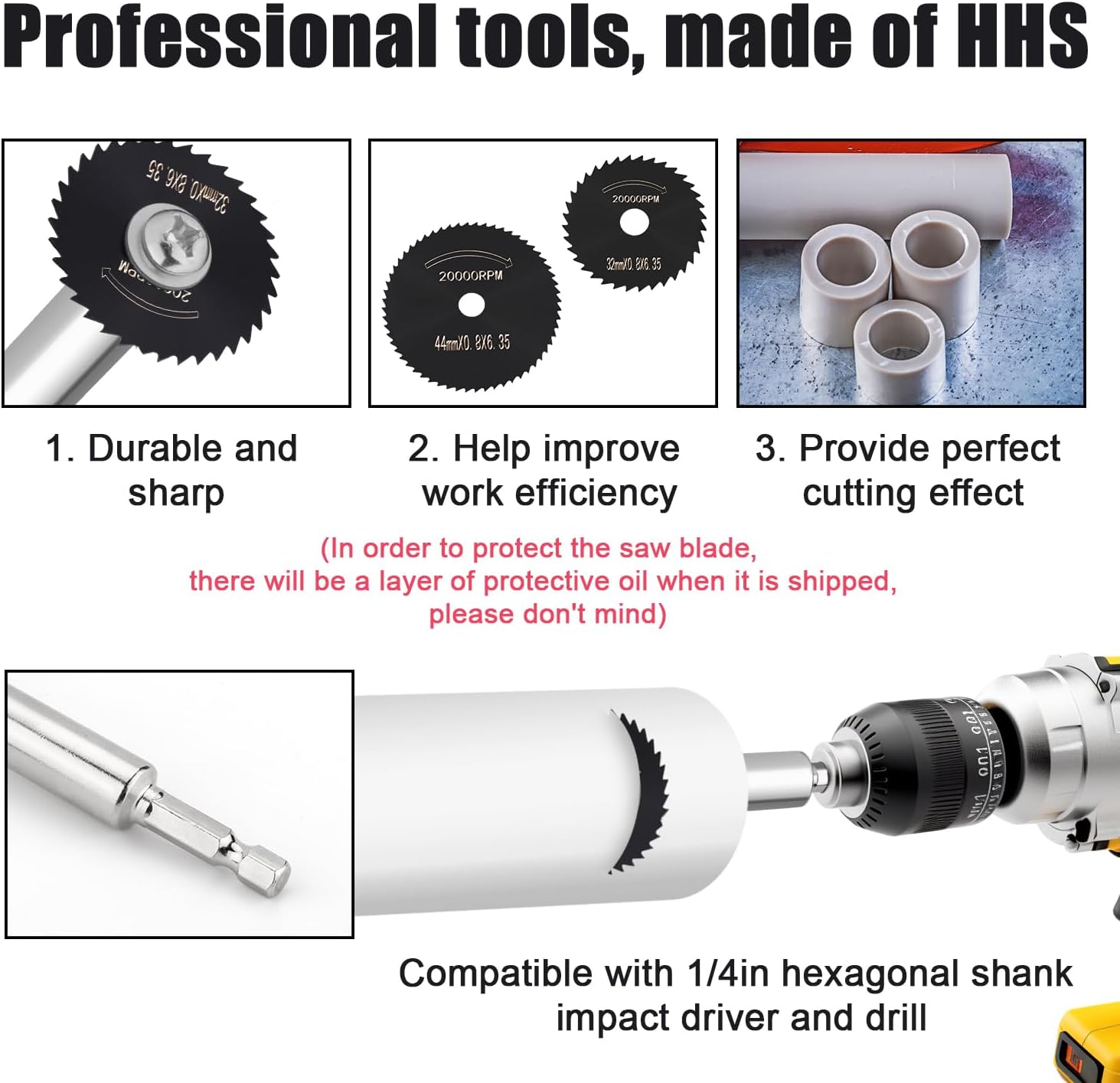 Inside Pipe Cutter for PVC Pipe, Internal Plastic Pipe Cutter 5 High Speed Steel Replacement Saw Blades 1/4" Hex Shank ABS Pipe Cutter Plumbing Tools for Drill & Impact Driver