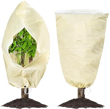 80 * 100cm Plant Covers Freeze Protection Large Tree Covers Frost Protection Blankets for Plants, Reusable Shrub Jakets Covers for Winter, with Drawstring2 Packs
